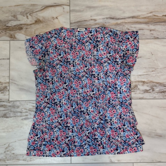 Westport Pink & Blue Floral Ruffle Sleeve Blouse | Size Large - Picture 8 of 8